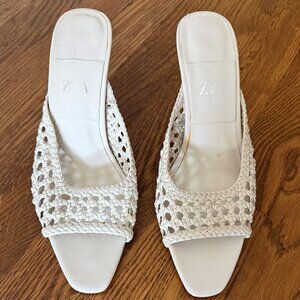 Zara heeled mules crochet cream size 39 USA 8